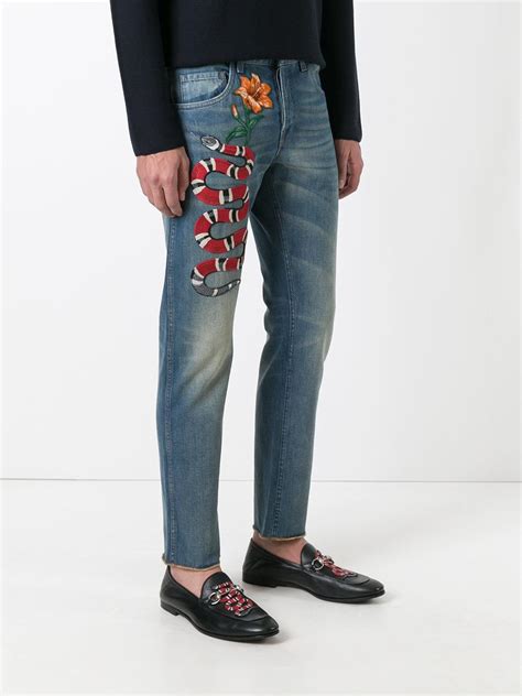 gucci blue jeans men|gucci embroidered jeans men.